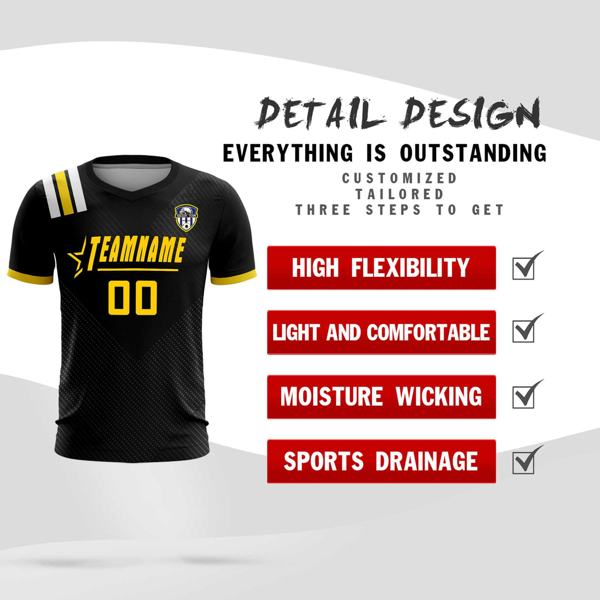 Custom Black Striped Sportswear Football Kit Jersey For Adults