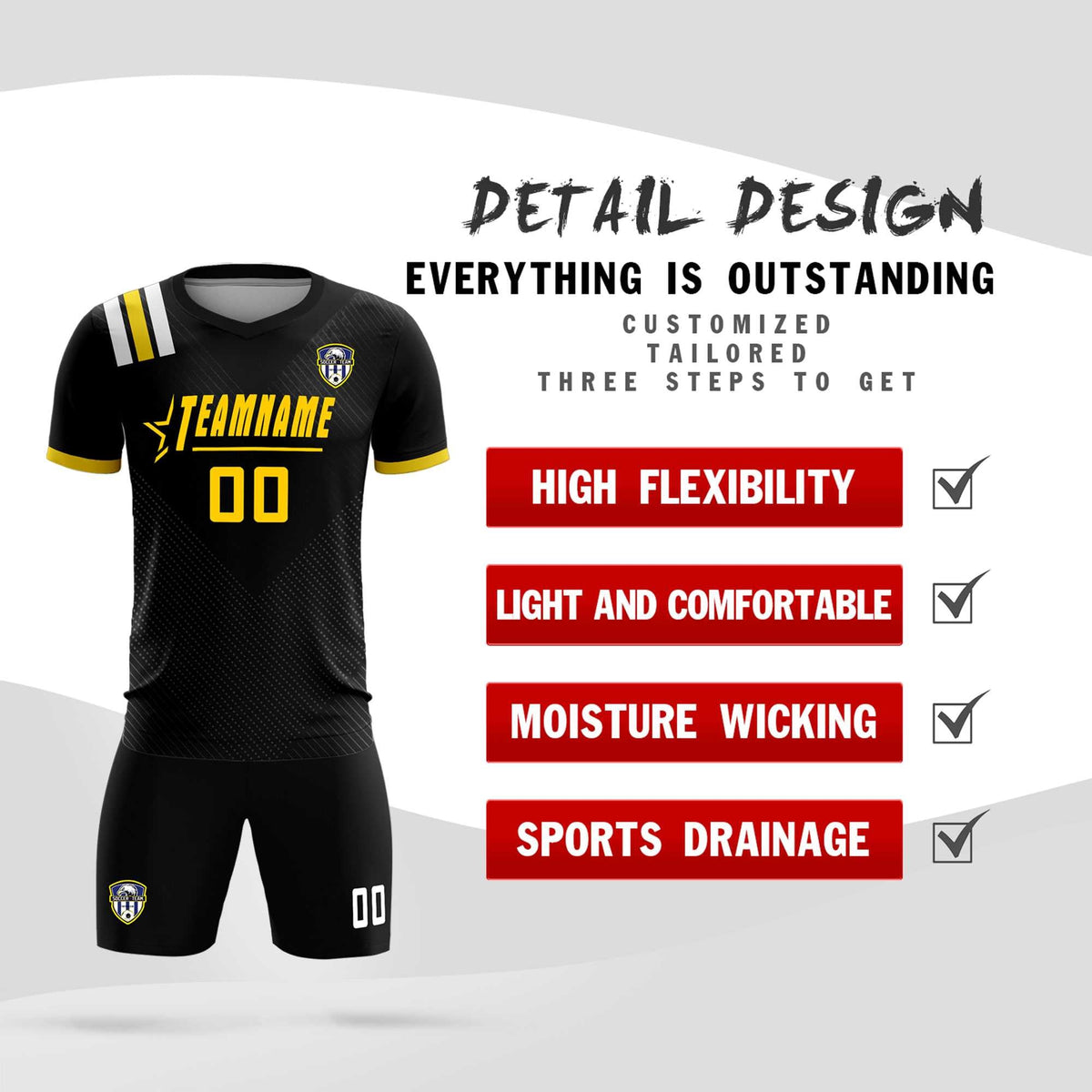 Custom Black Striped Sportswear Football Kit Jersey For Adults