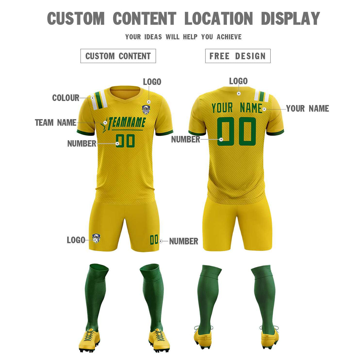 Custom Gold Striped Sportswear Football Kit Jersey For Adults