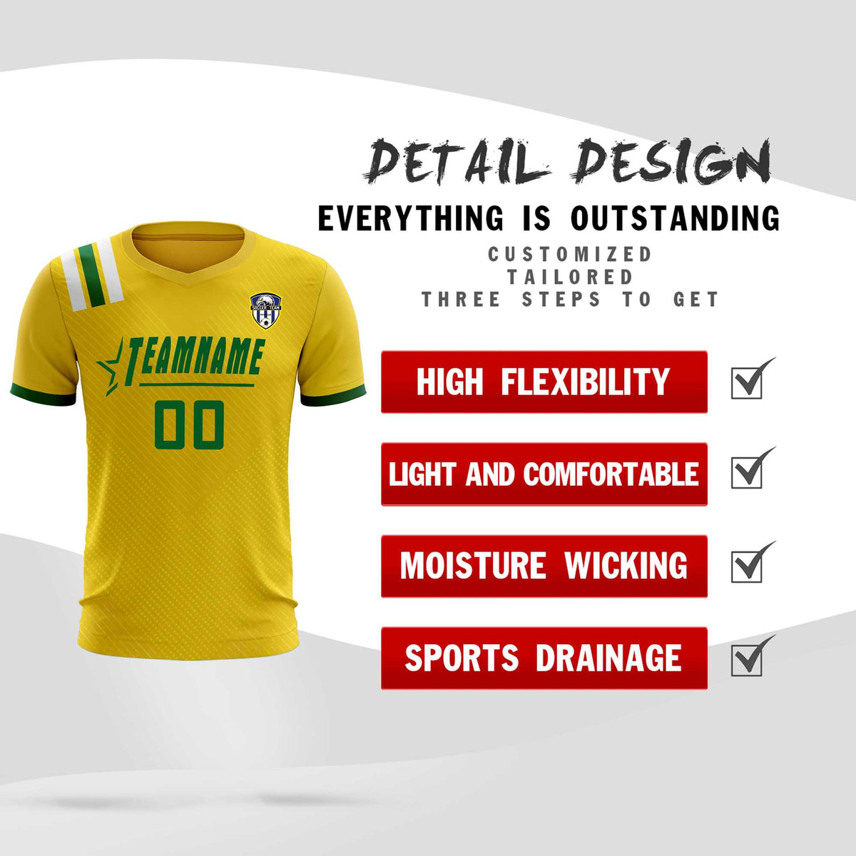 Custom Gold Striped Sportswear Football Kit Jersey For Adults