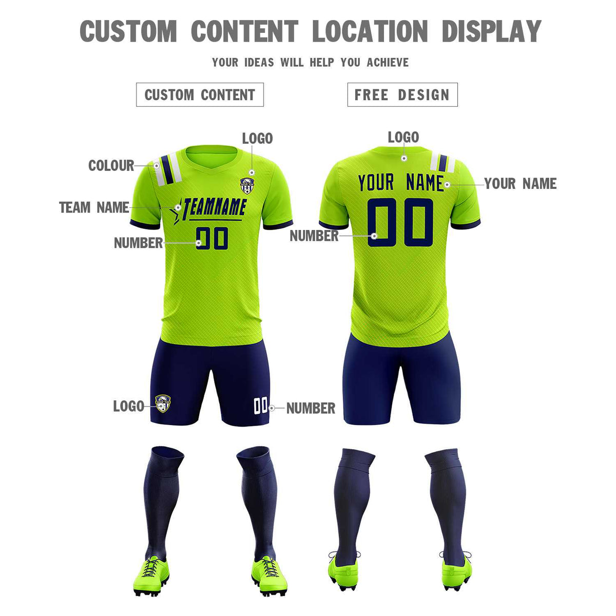Custom Neon Green Striped Sportswear Soccer Tops/Sets Jersey For Adults