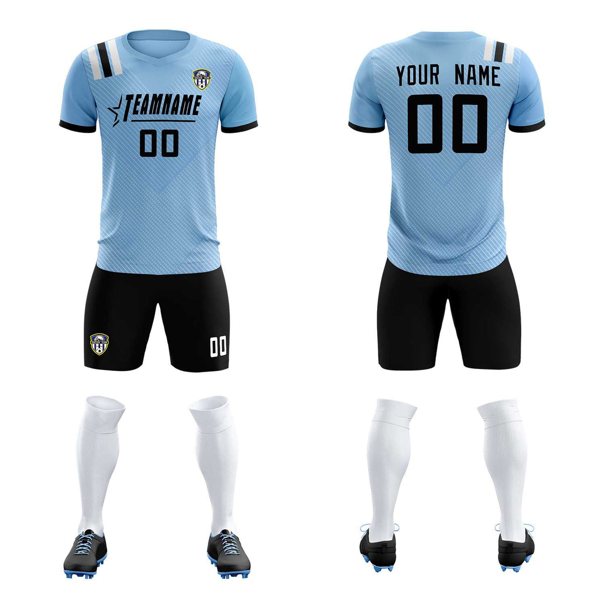 Custom Light Blue Striped Sportswear Soccer Tops/Sets Jersey For Adults