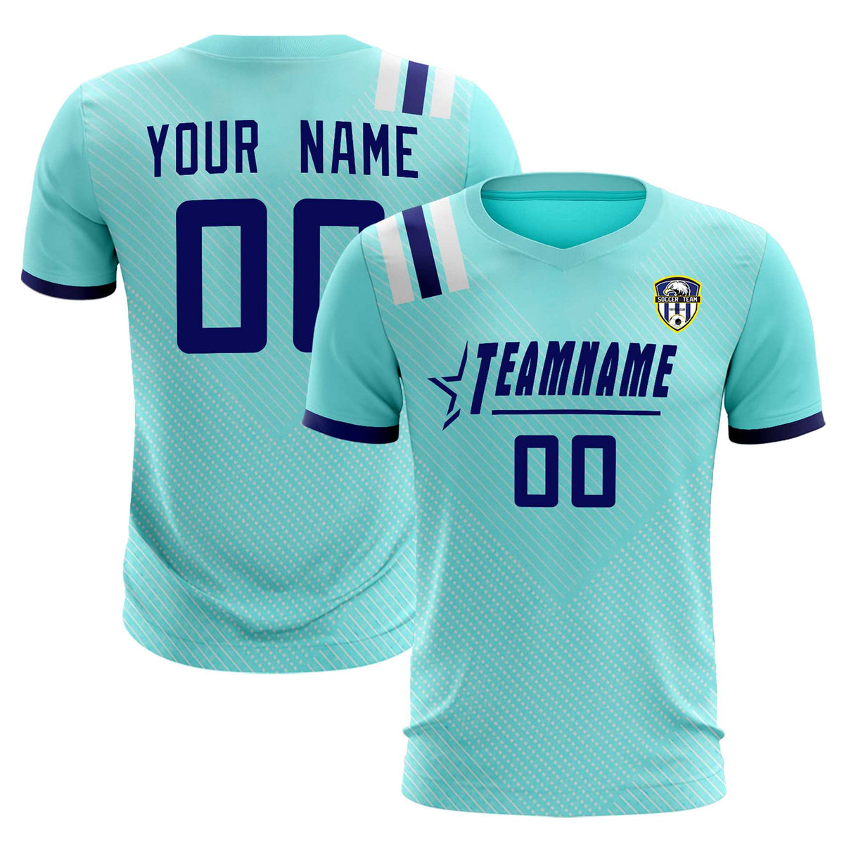 Custom Sky Blue Striped Sportswear Soccer Tops/Sets Jersey For Adults