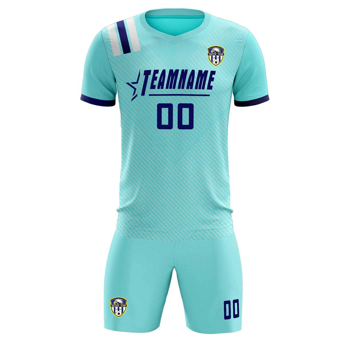 Custom Sky Blue Striped Sportswear Soccer Tops/Sets Jersey For Adults