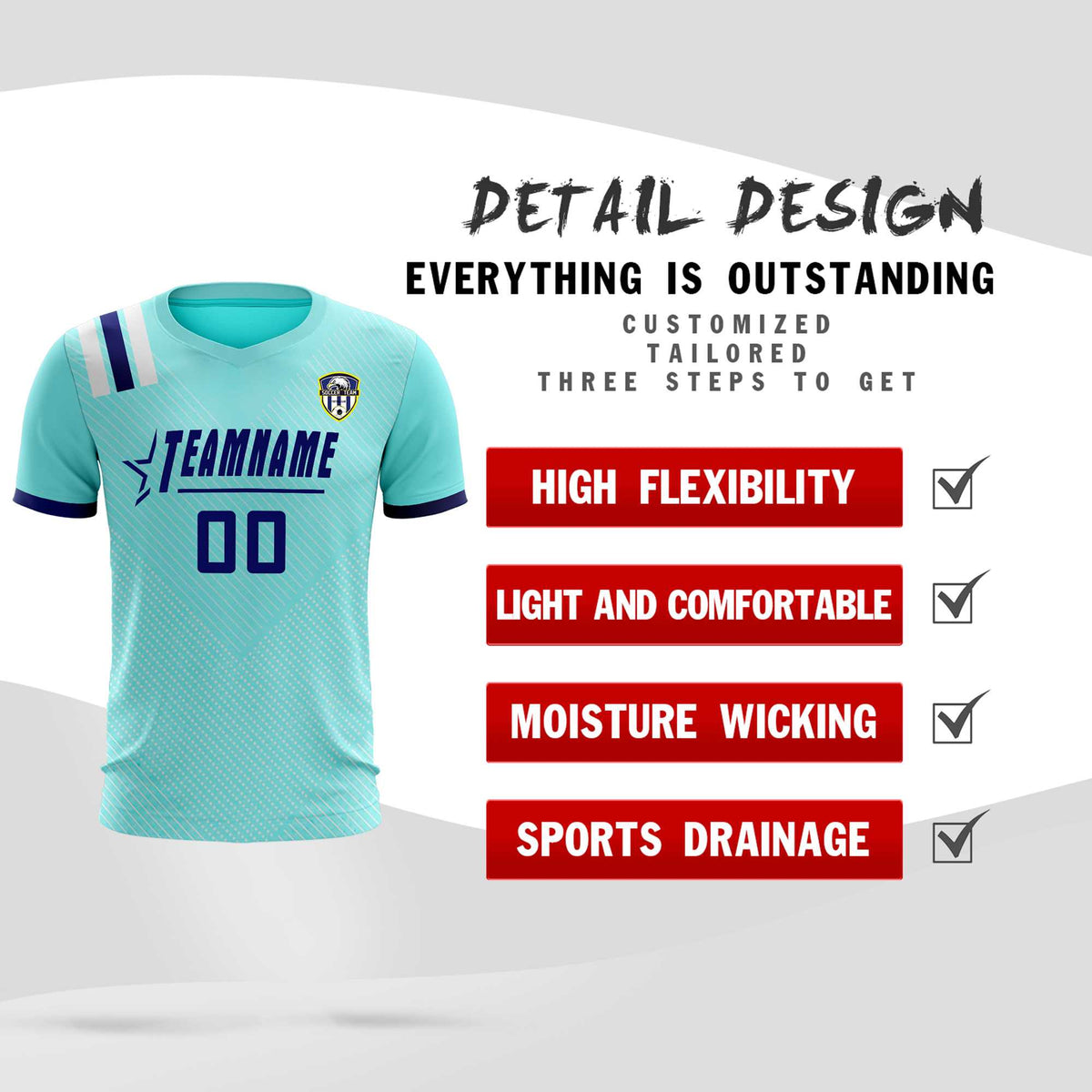 Custom Sky Blue Striped Sportswear Soccer Tops/Sets Jersey For Adults