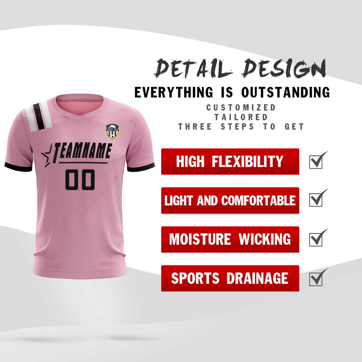 Custom Pink Striped Sportswear Football Kit Jersey For Adults