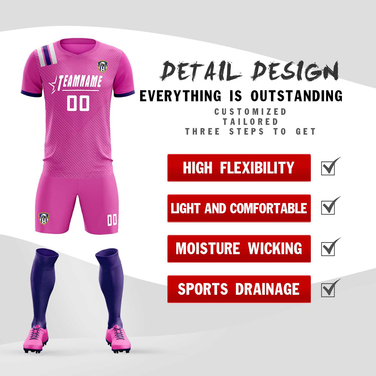 Custom Light Red Striped Sportswear Soccer Tops/Sets Jersey For Adults