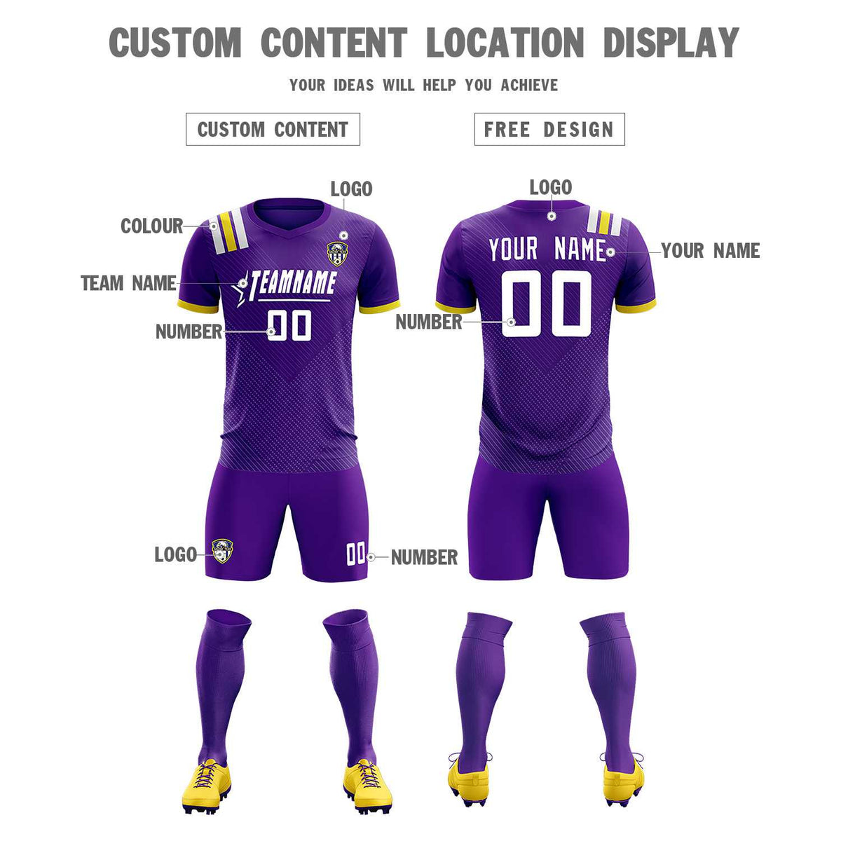 Custom Purple Striped Sportswear Football Kit Jersey For Adults
