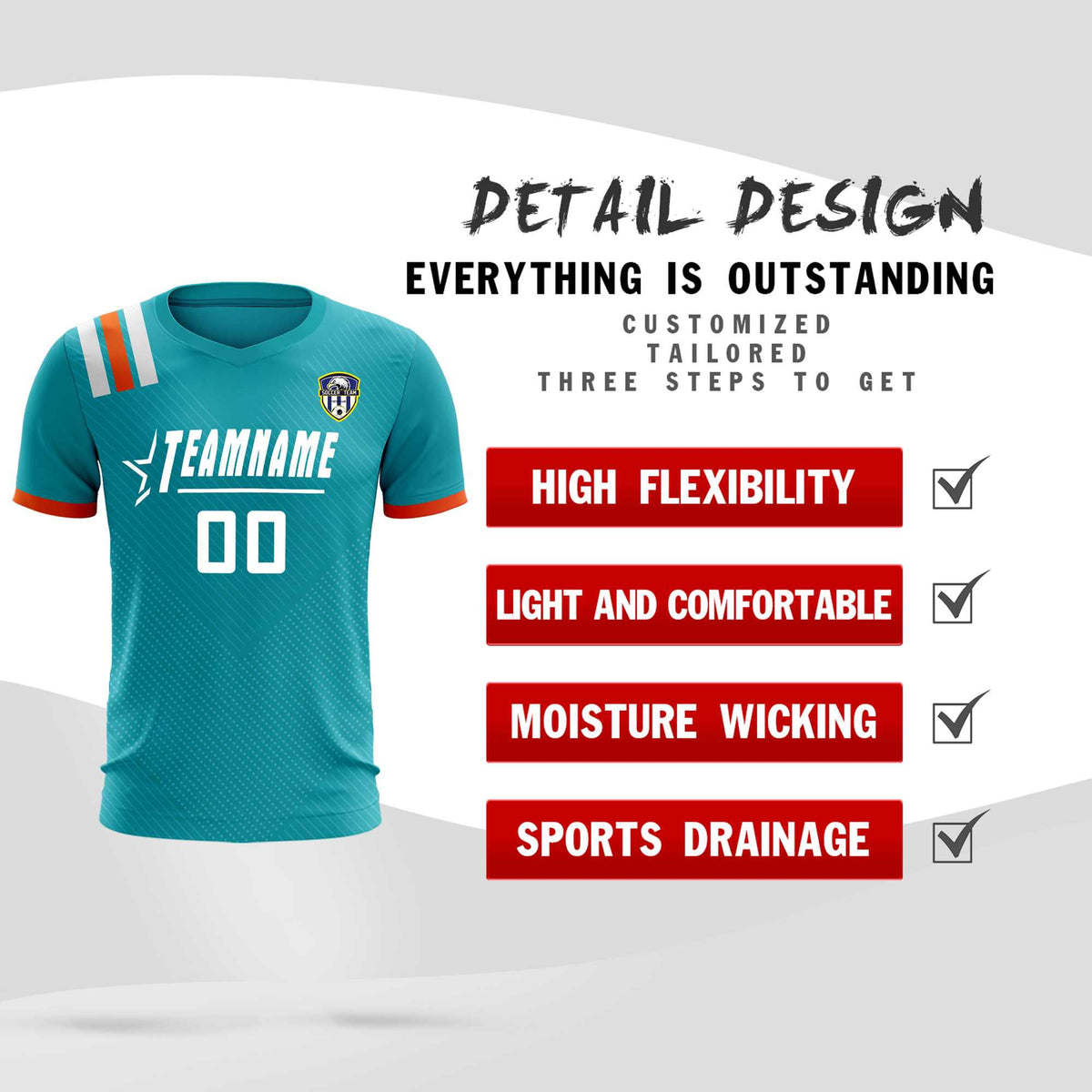 Custom Aqua Striped Sportswear Soccer Tops/Sets Jersey For Adults