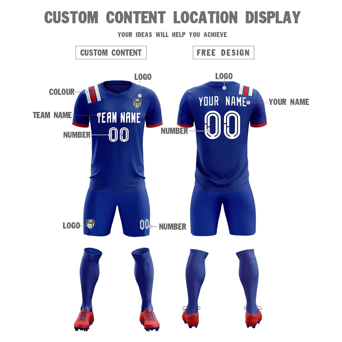 Custom Royal Striped Sportswear Soccer Tops/Sets Jersey For Adults