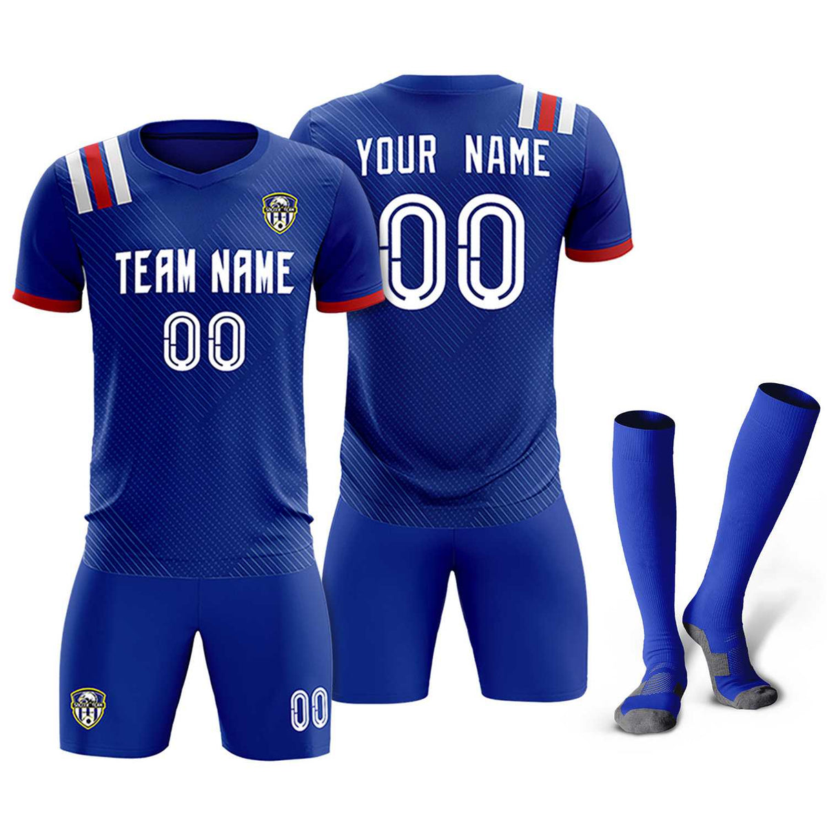 Custom Royal Striped Sportswear Soccer Tops/Sets Jersey For Adults