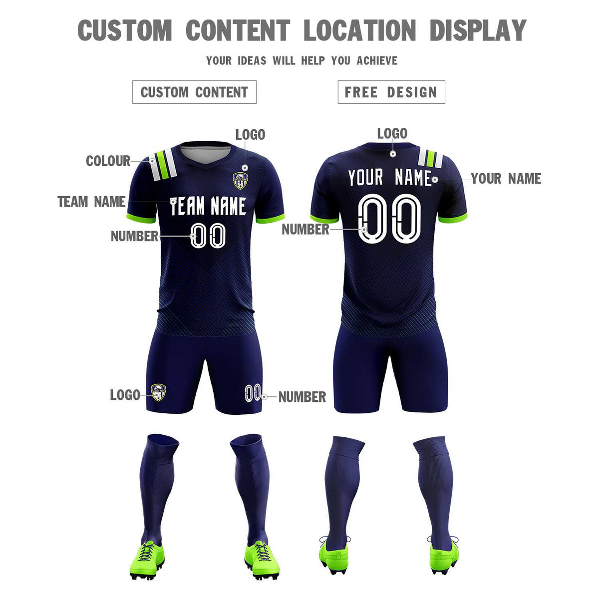 Custom Navy Striped Sportswear Football Kit Jersey For Adults
