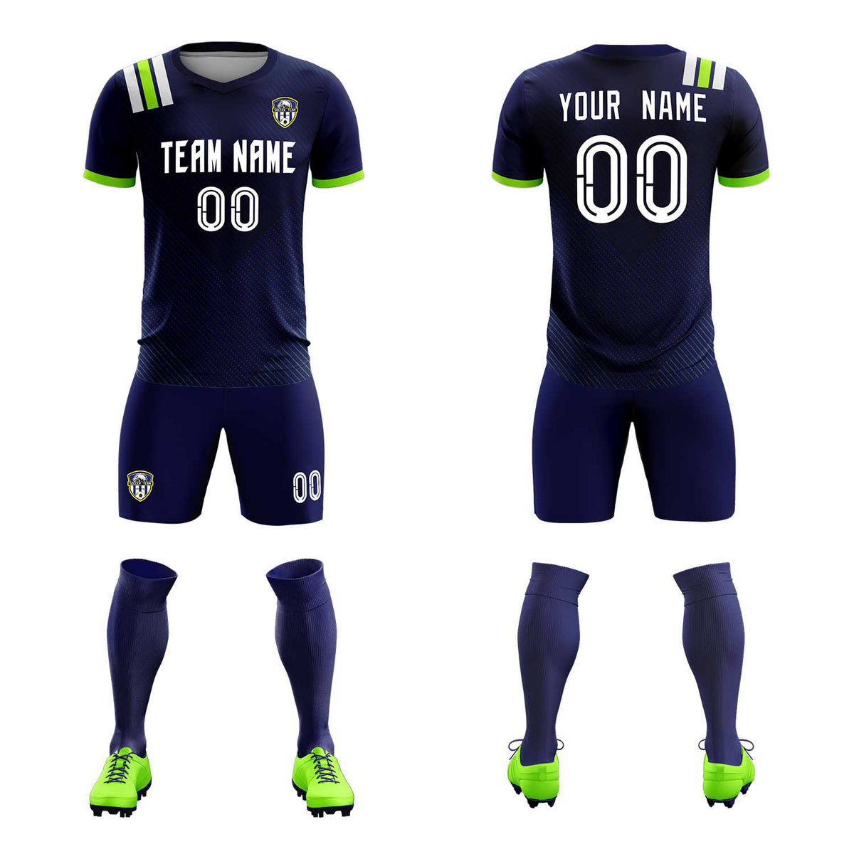Custom Navy Striped Sportswear Football Kit Jersey For Adults