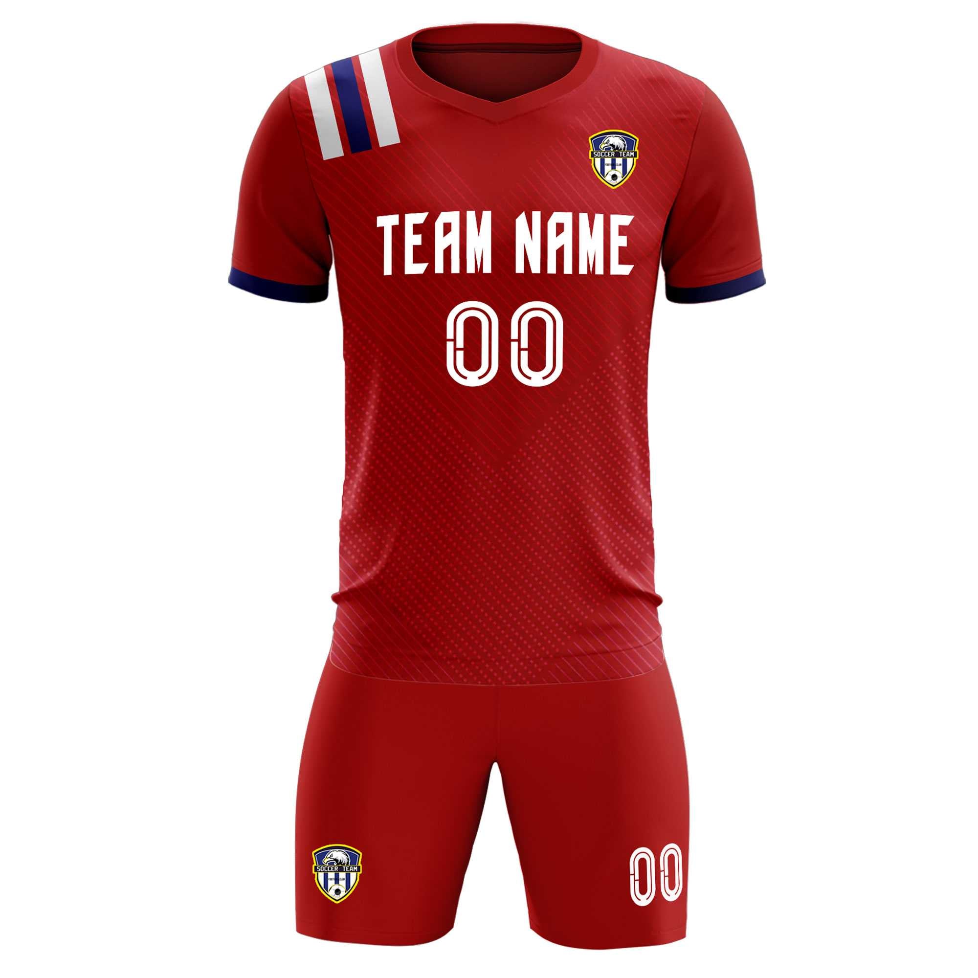 Custom Red Striped Sportswear Soccer Tops/Sets Jersey For Adults