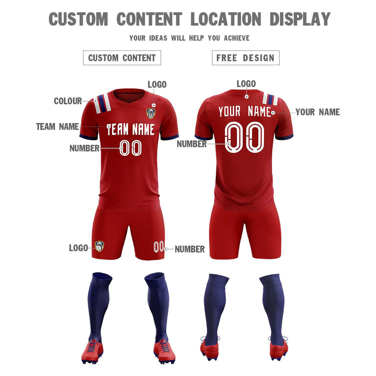 Custom Red Striped Sportswear Soccer Tops/Sets Jersey For Adults
