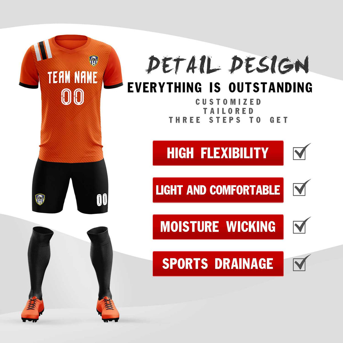 Custom Orange Striped Sportswear Football Kit Jersey For Adults