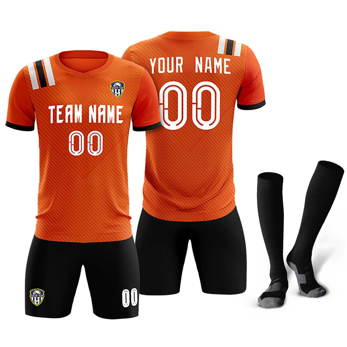 Custom Orange Striped Sportswear Football Kit Jersey For Adults