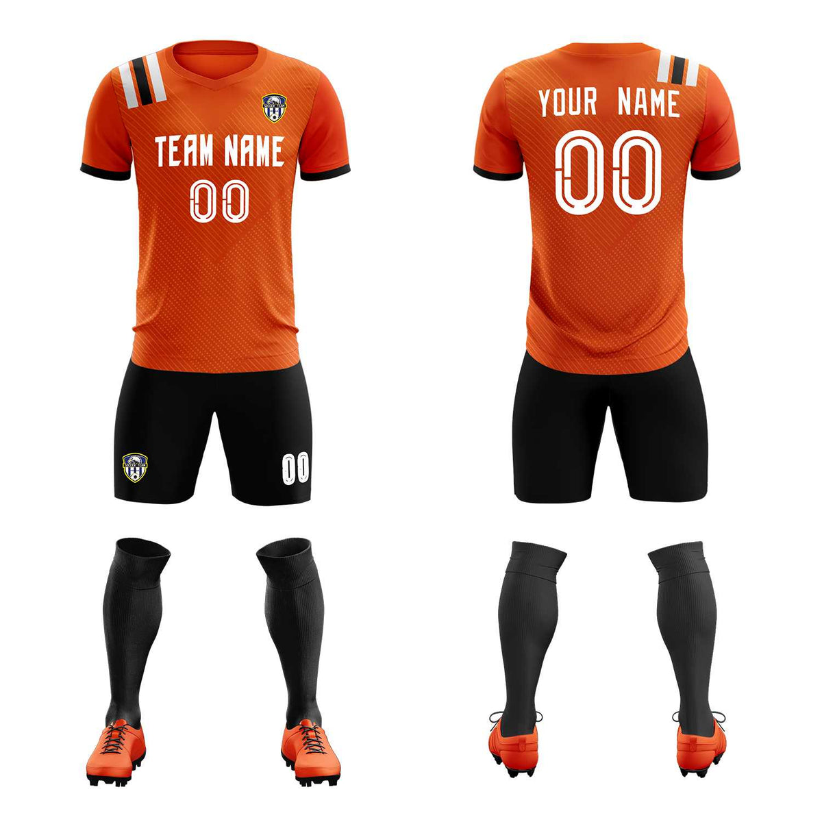 Custom Orange Striped Sportswear Football Kit Jersey For Adults