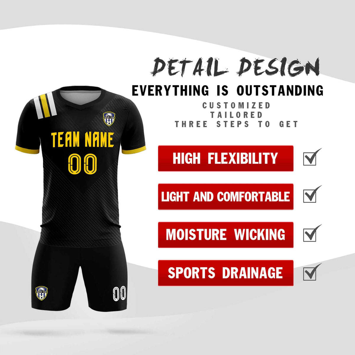 Custom Black Striped Sportswear Football Kit Jersey For Adults