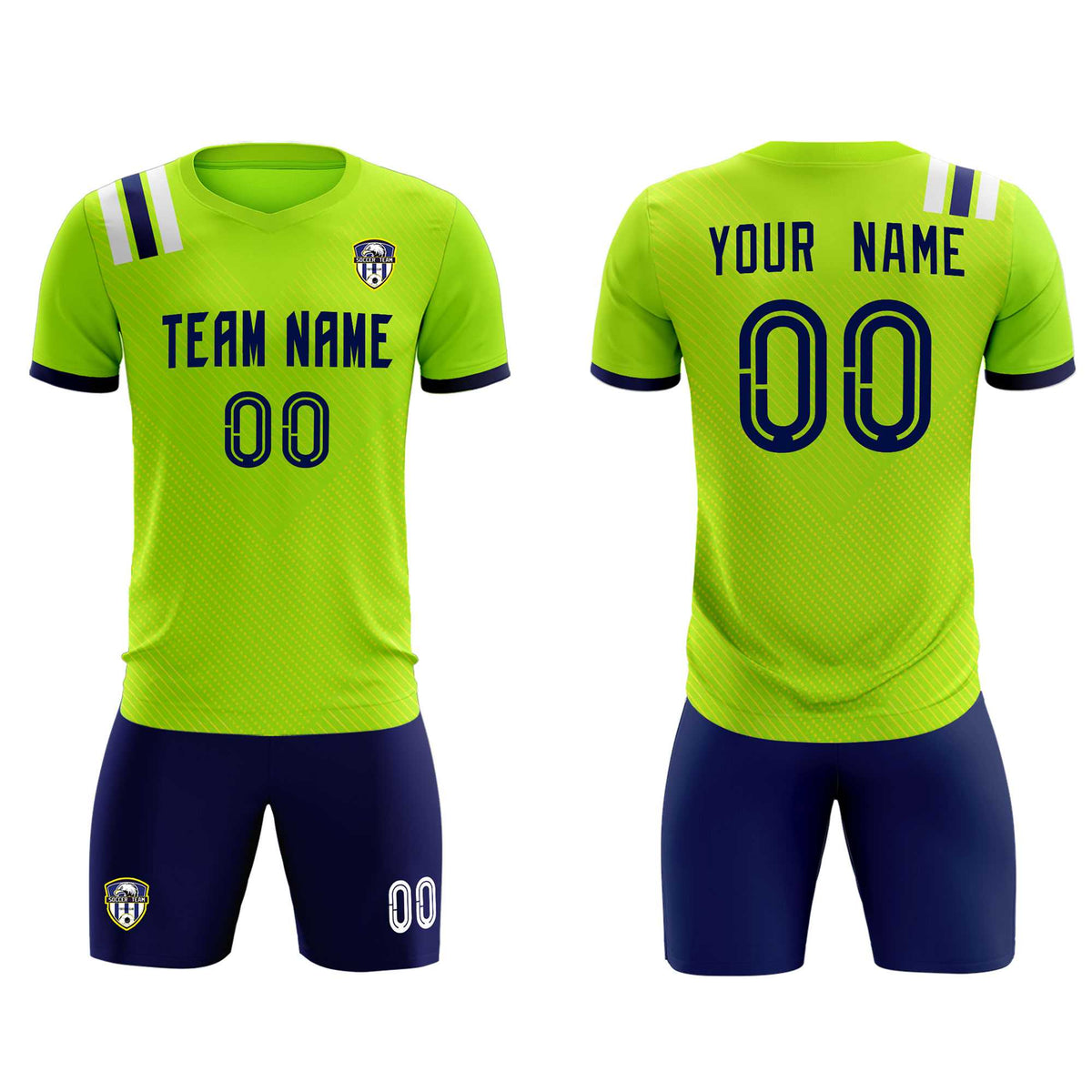 Custom Neon Green Striped Sportswear Soccer Tops/Sets Jersey For Adults