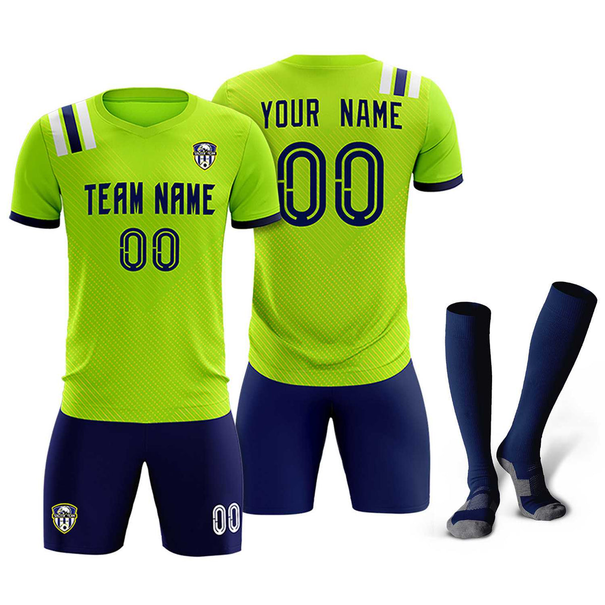 Custom Neon Green Striped Sportswear Soccer Tops/Sets Jersey For Adults