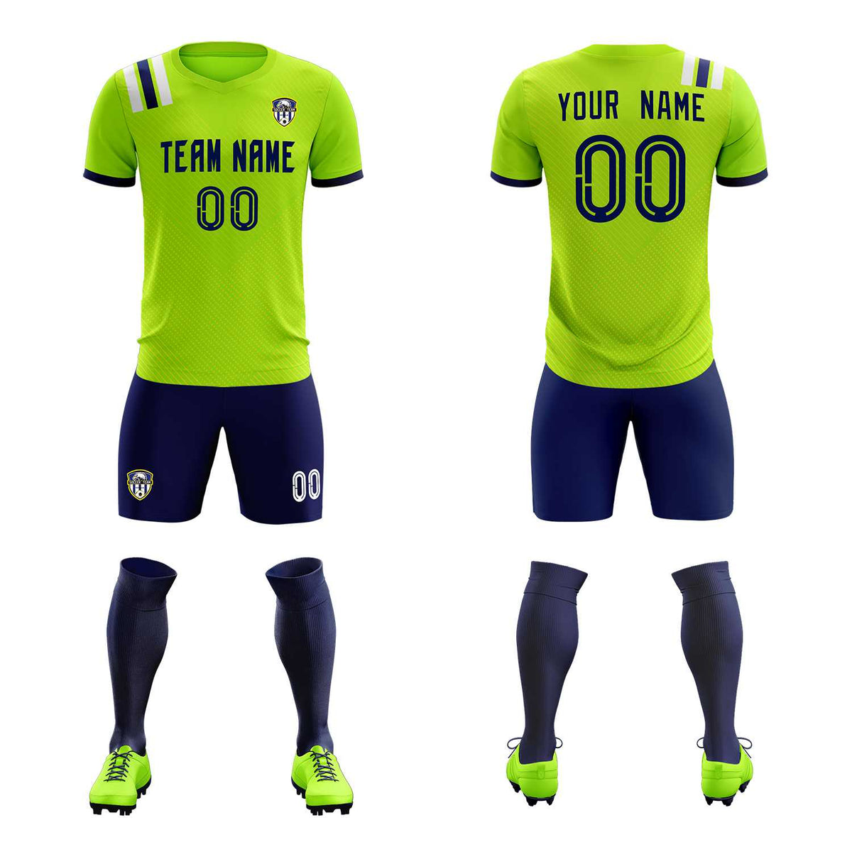 Custom Neon Green Striped Sportswear Soccer Tops/Sets Jersey For Adults