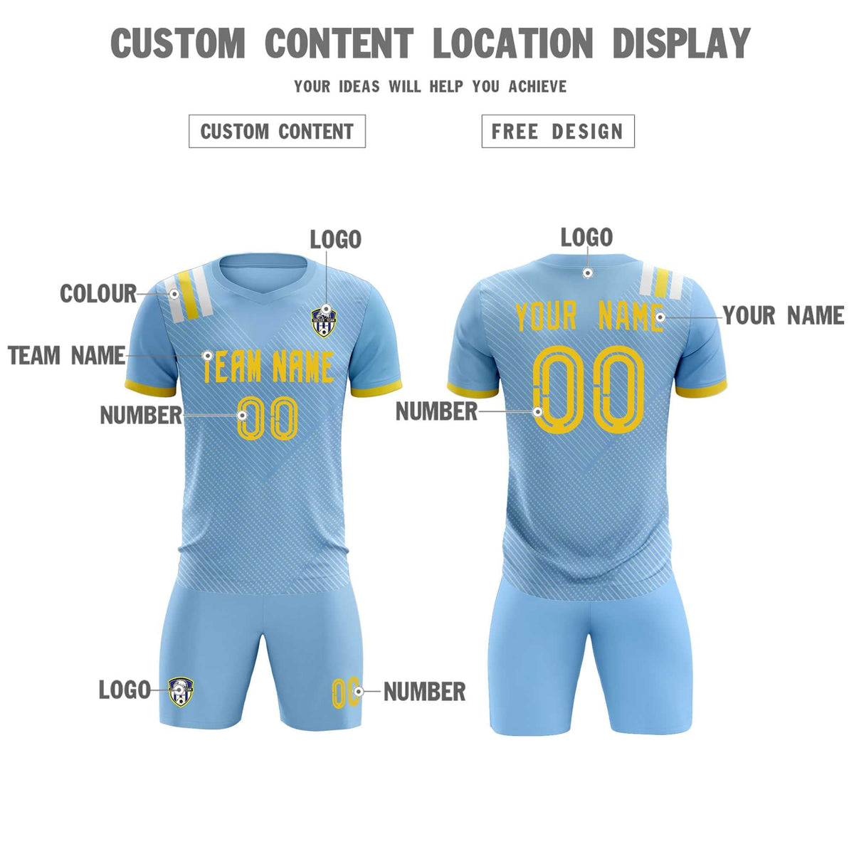 Custom Light Blue Striped Sportswear Soccer Tops/Sets Jersey For Adults