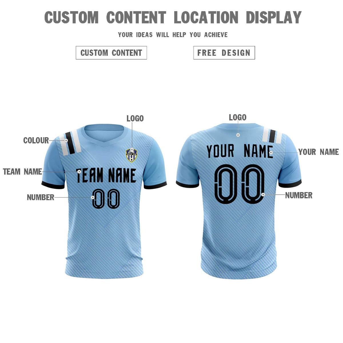 Custom Light Blue Striped Sportswear Soccer Tops/Sets Jersey For Adults