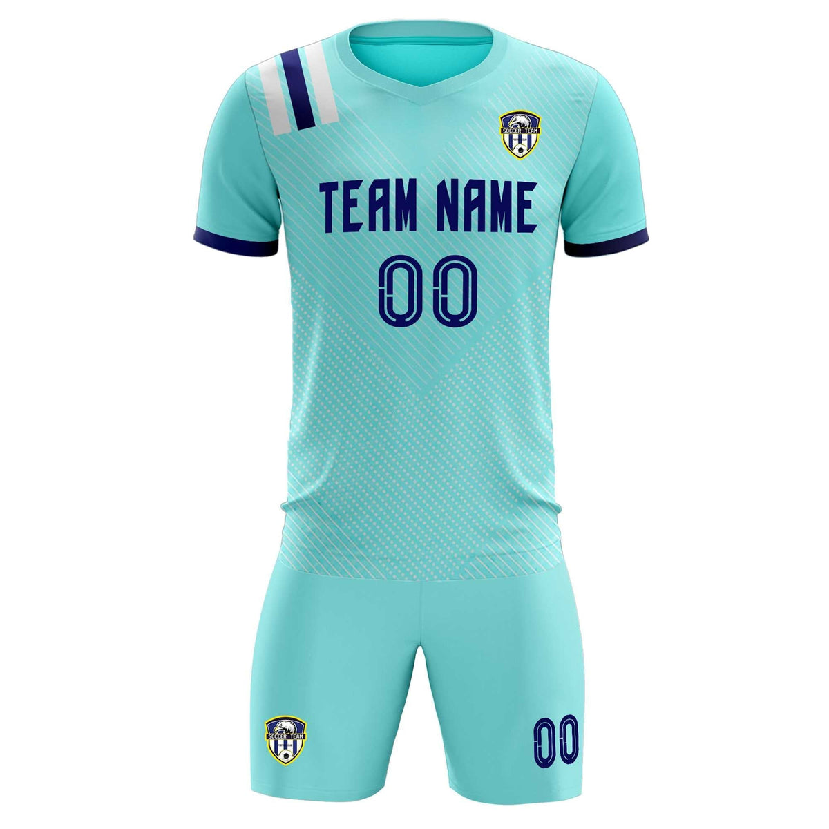 Custom Sky Blue Striped Sportswear Soccer Tops/Sets Jersey For Adults