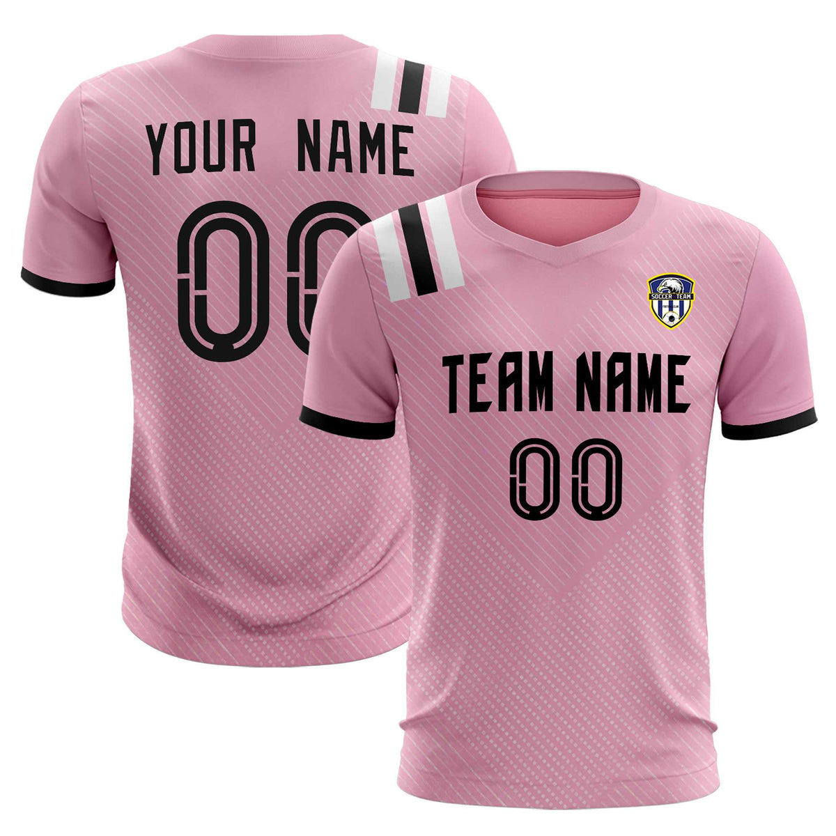 Custom Pink Striped Sportswear Football Kit Jersey For Adults