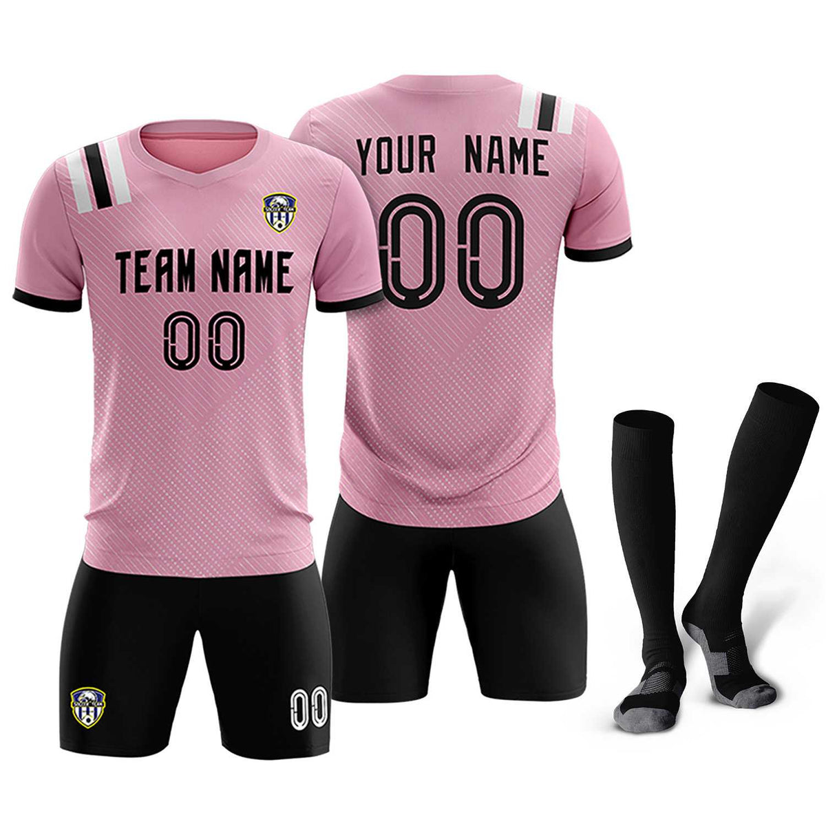 Custom Pink Striped Sportswear Football Kit Jersey For Adults