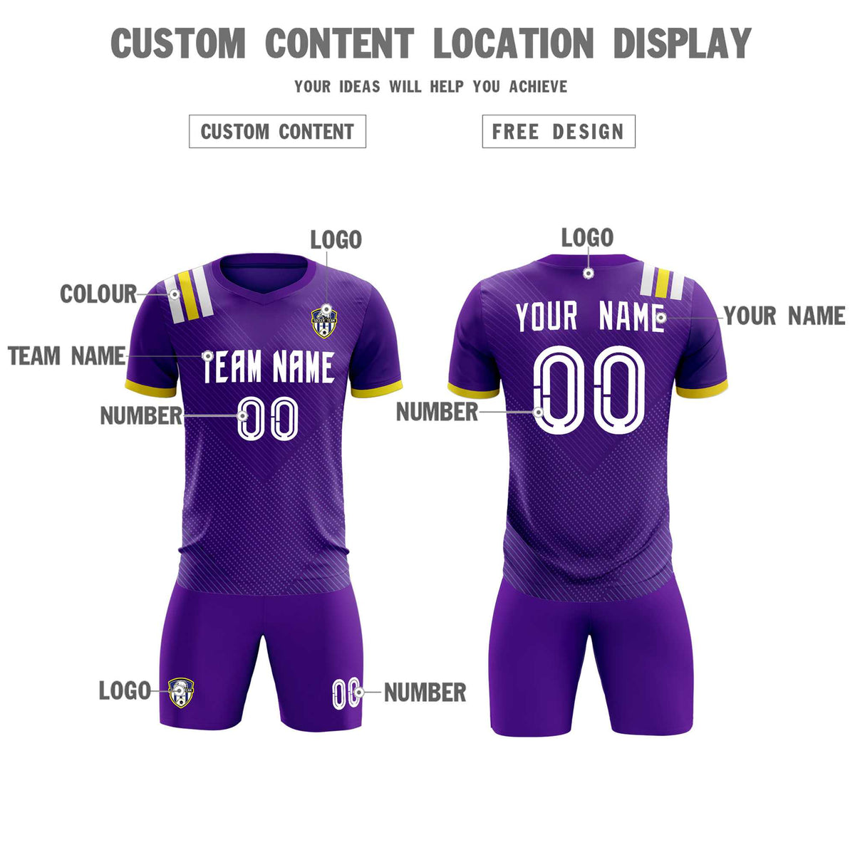 Custom Purple Striped Sportswear Football Kit Jersey For Adults