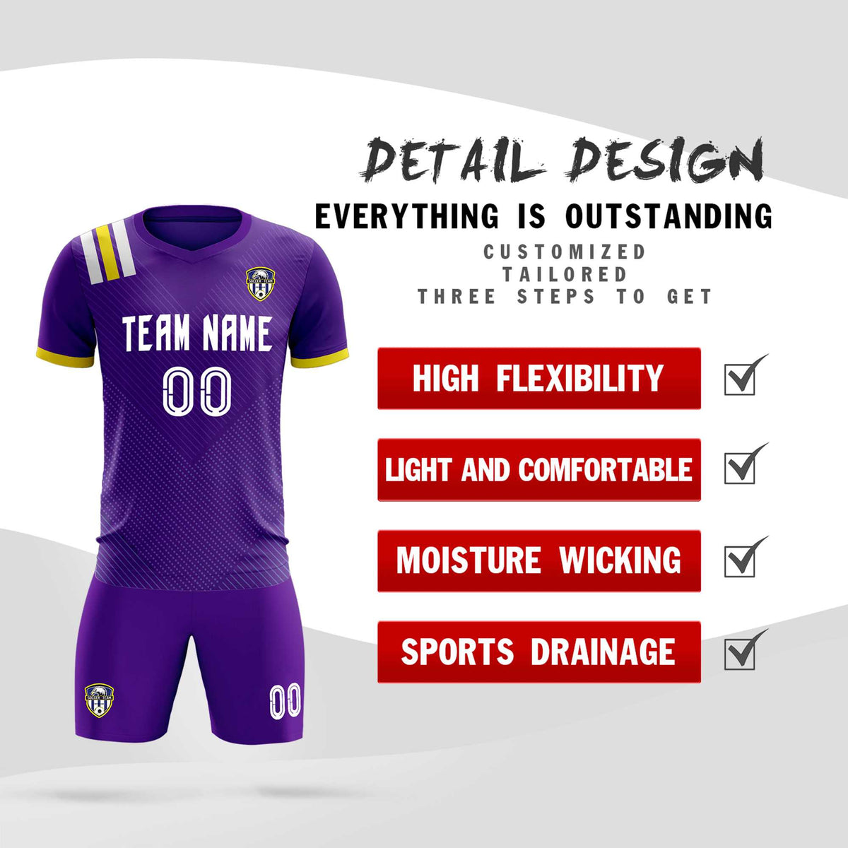 Custom Purple Striped Sportswear Football Kit Jersey For Adults