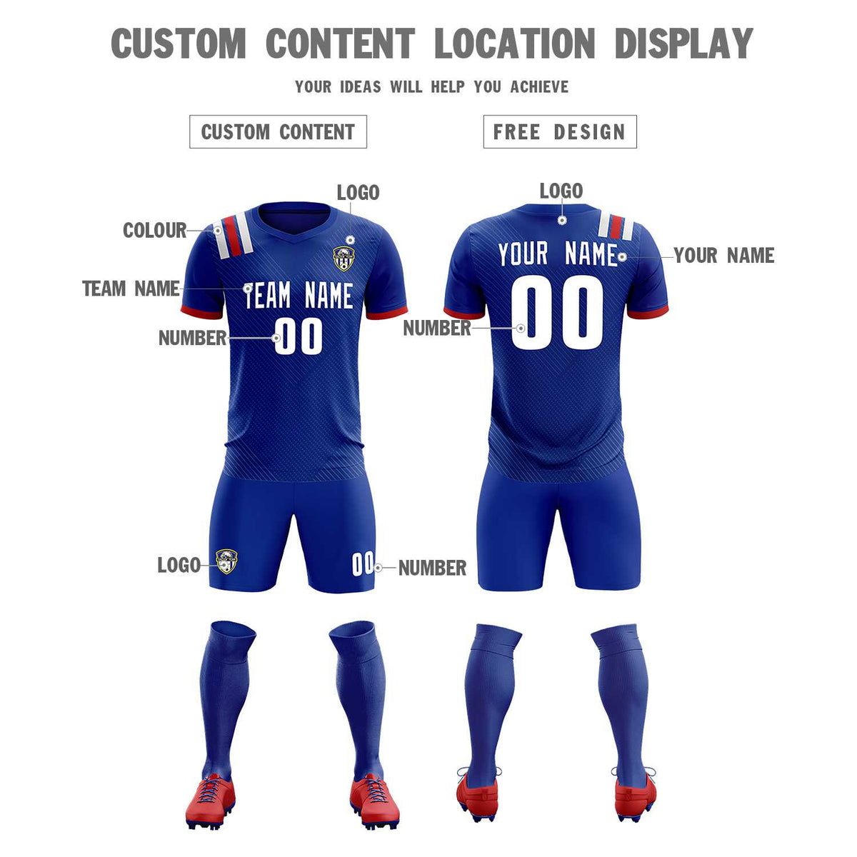 Custom Royal Striped Sportswear Soccer Tops/Sets Jersey For Adults