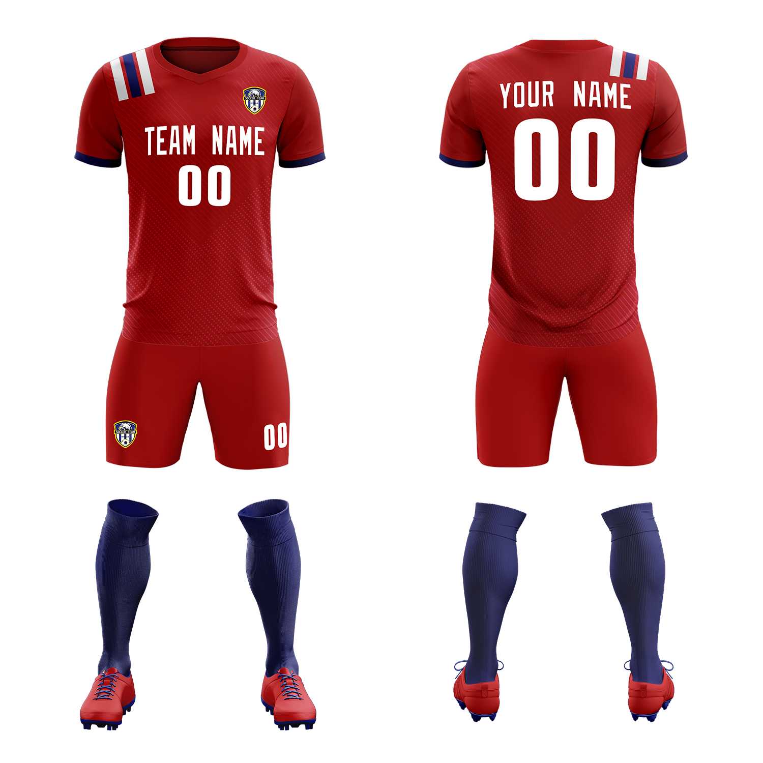 Custom Red Striped Sportswear Soccer Tops/Sets Jersey For Adults