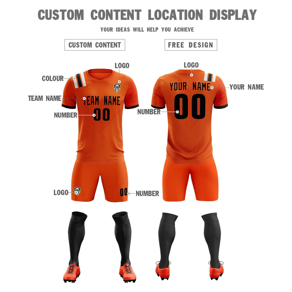 Custom Orange Striped Sportswear Football Kit Jersey For Adults