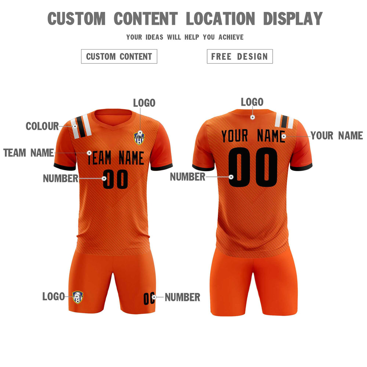 Custom Orange Striped Sportswear Football Kit Jersey For Adults
