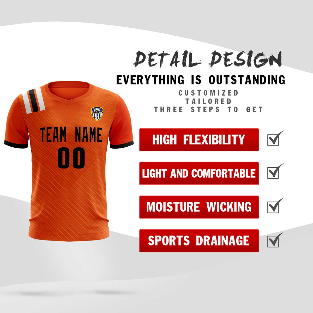 Custom Orange Striped Sportswear Soccer Tops/Sets Jersey For Adults