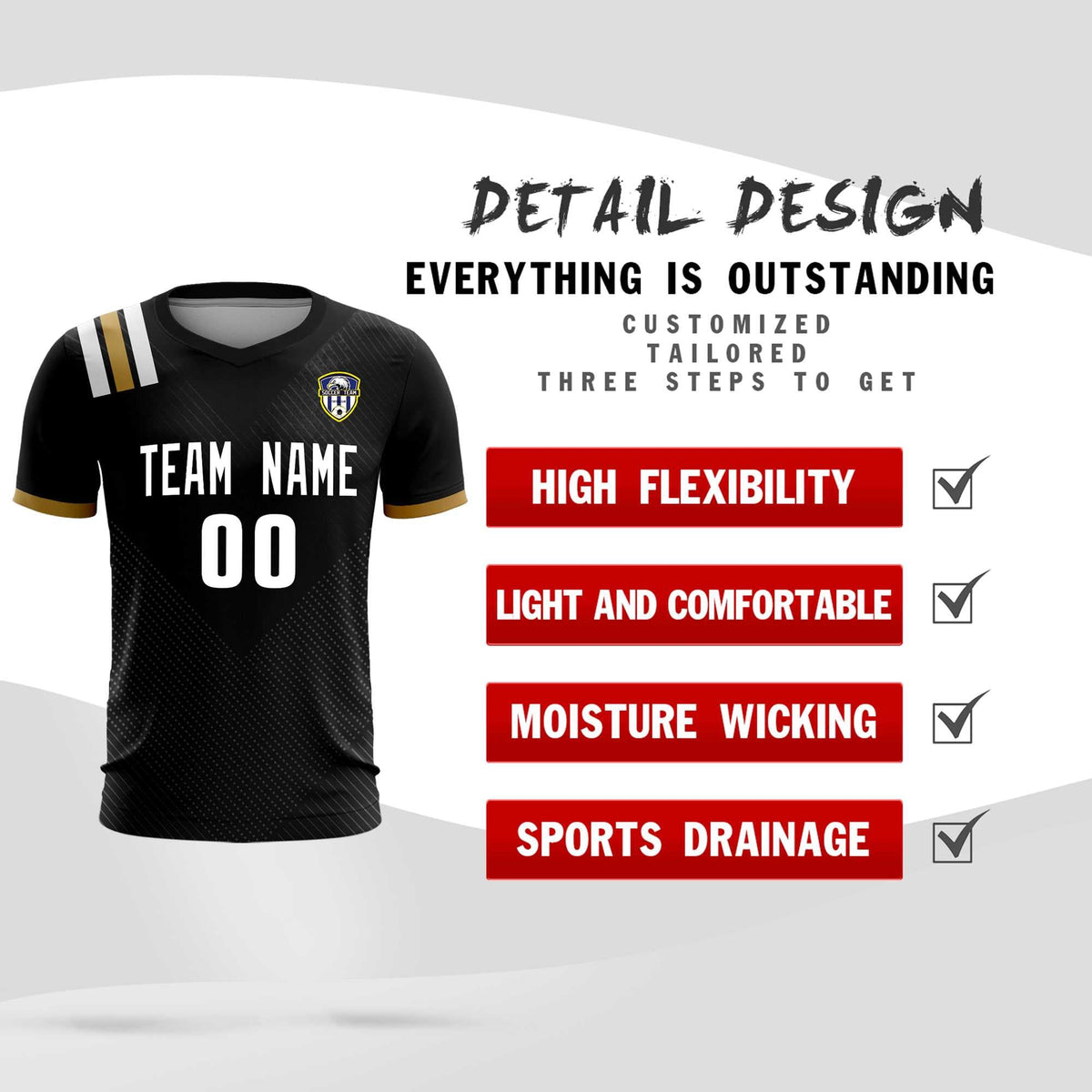 Custom Black Striped Sportswear Football Kit Jersey For Adults