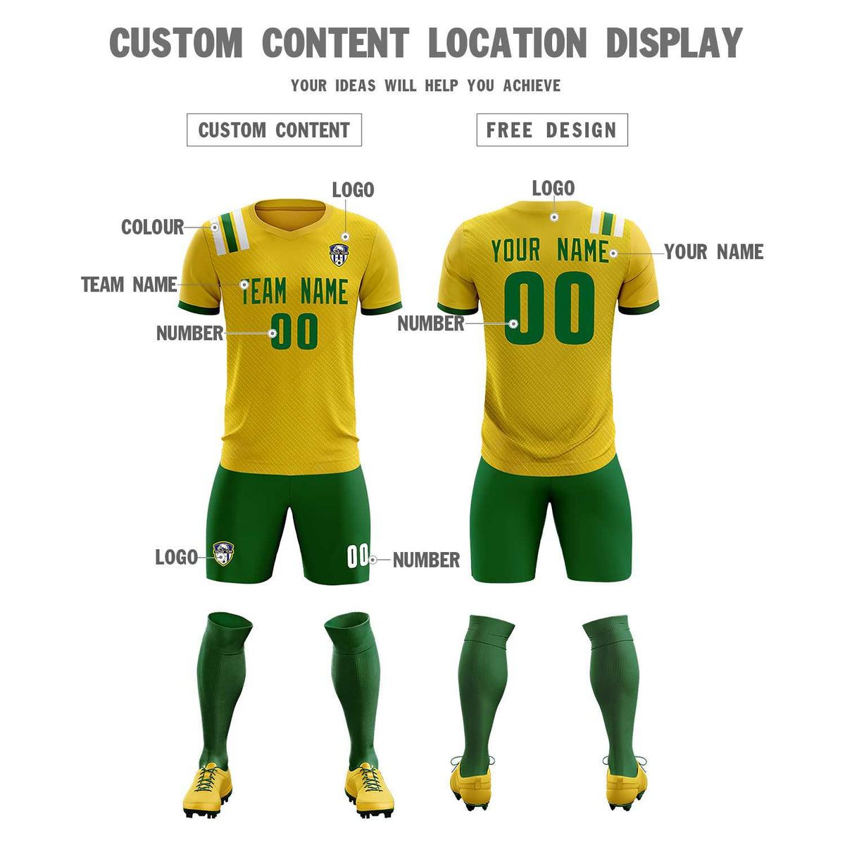 Custom Gold Striped Sportswear Football Kit Jersey For Adults