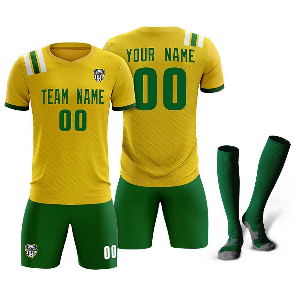 Custom Gold Striped Sportswear Football Kit Jersey For Adults