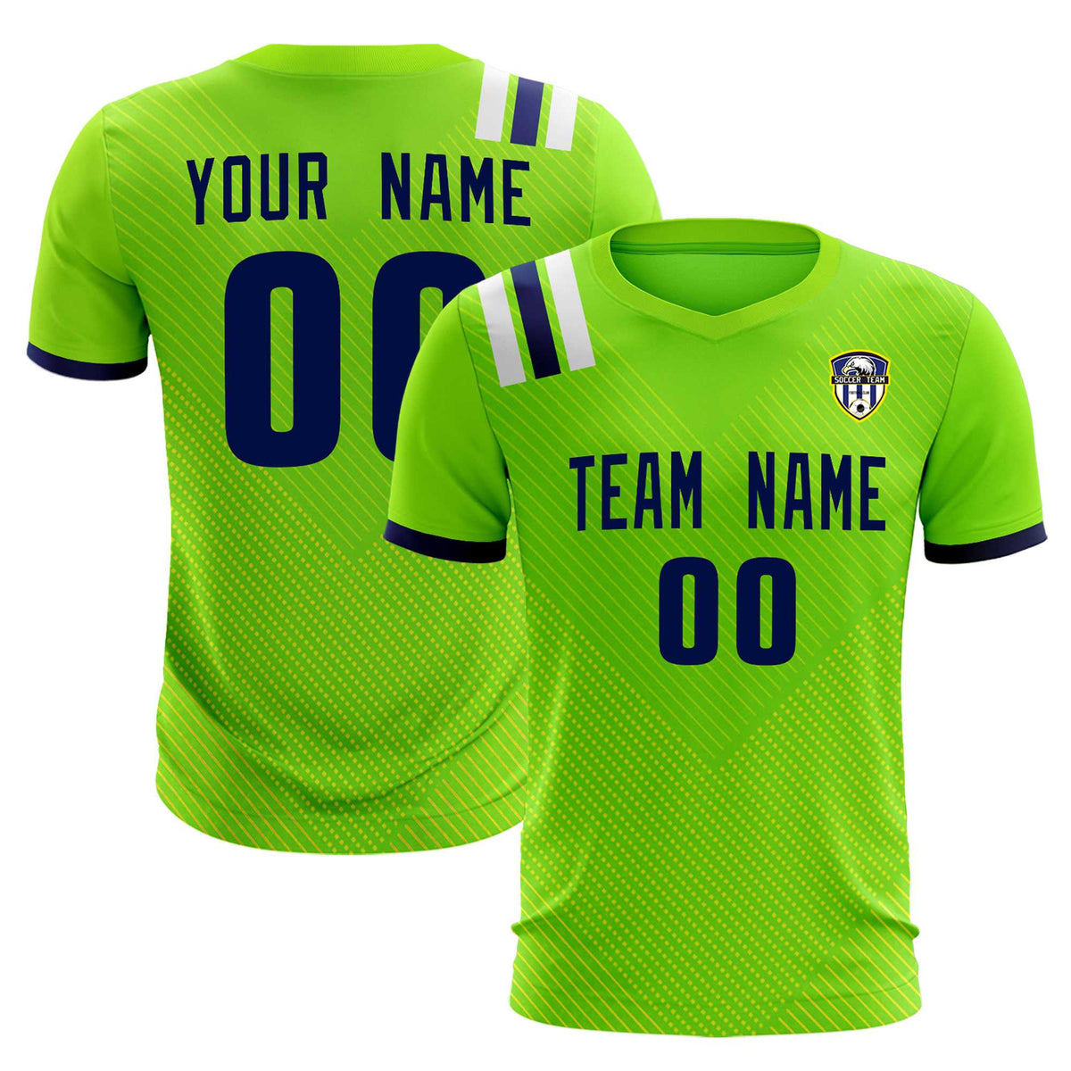 Custom Neon Green Striped Sportswear Soccer Tops/Sets Jersey For Adults