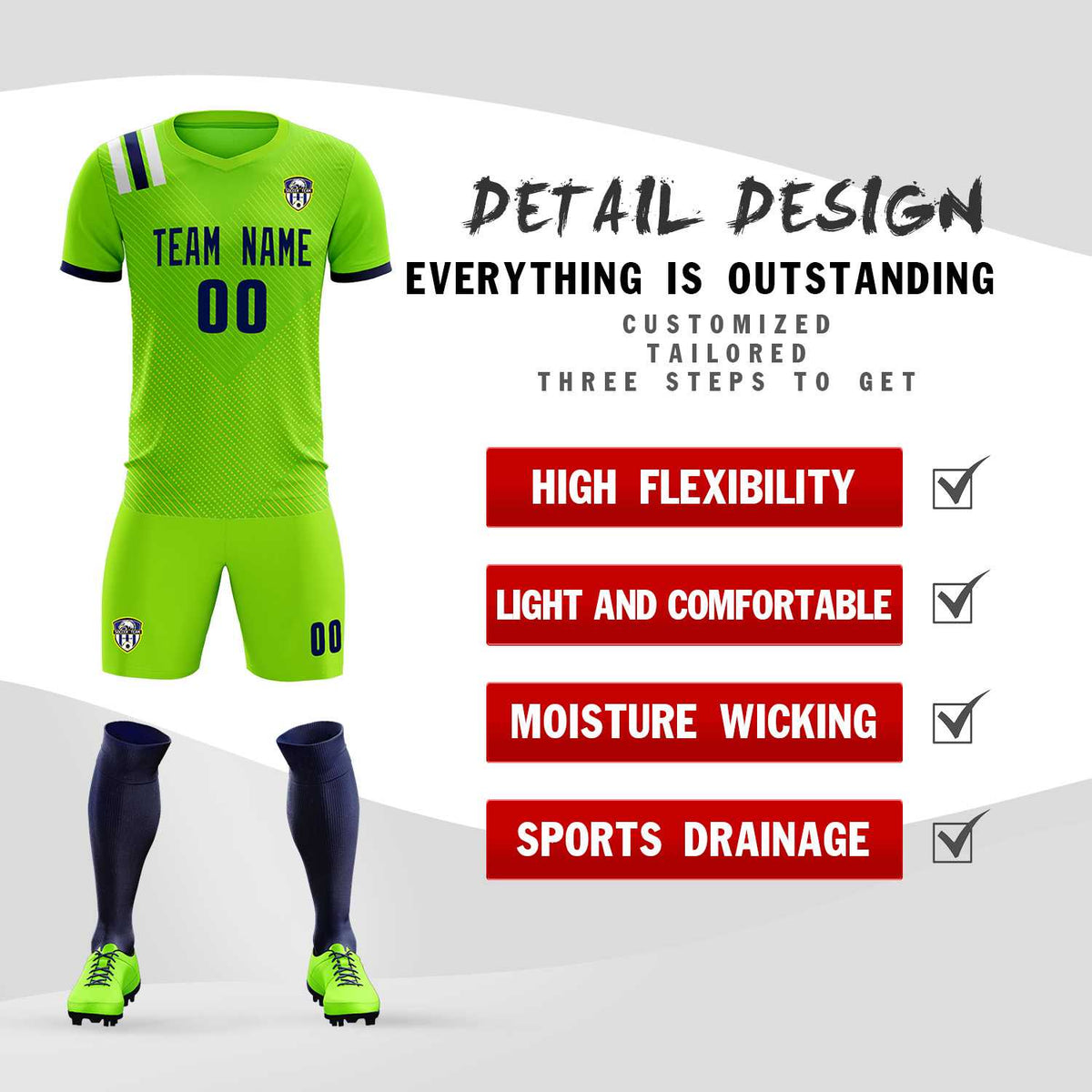 Custom Neon Green Striped Sportswear Soccer Tops/Sets Jersey For Adults