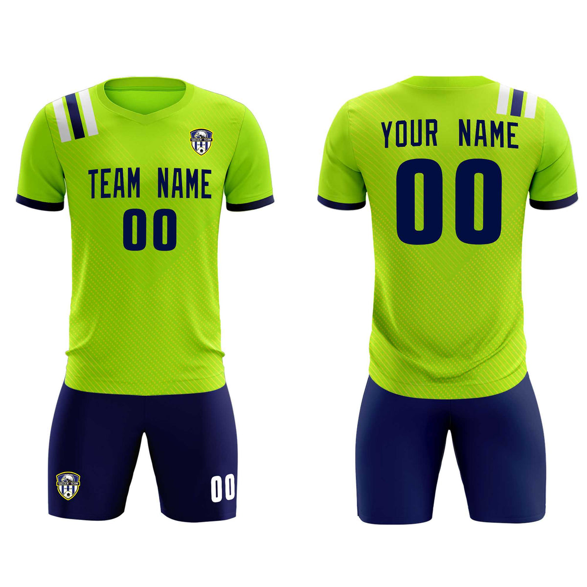 Custom Neon Green Striped Sportswear Soccer Tops/Sets Jersey For Adults