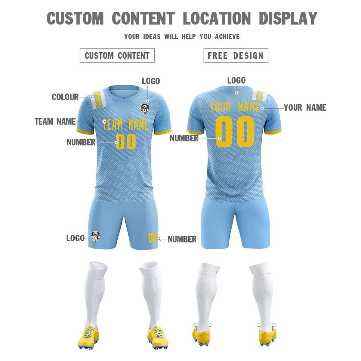 Custom Light Blue Striped Sportswear Soccer Tops/Sets Jersey For Adults