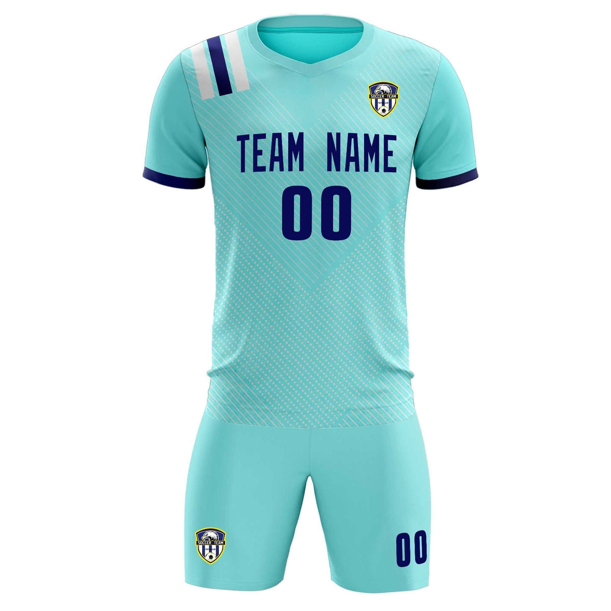 Custom Sky Blue Striped Sportswear Soccer Tops/Sets Jersey For Adults