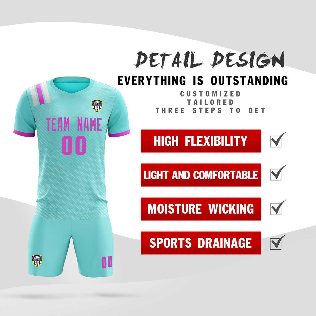 Custom Light Blue Striped Sportswear Soccer Tops/Sets Jersey For Adults
