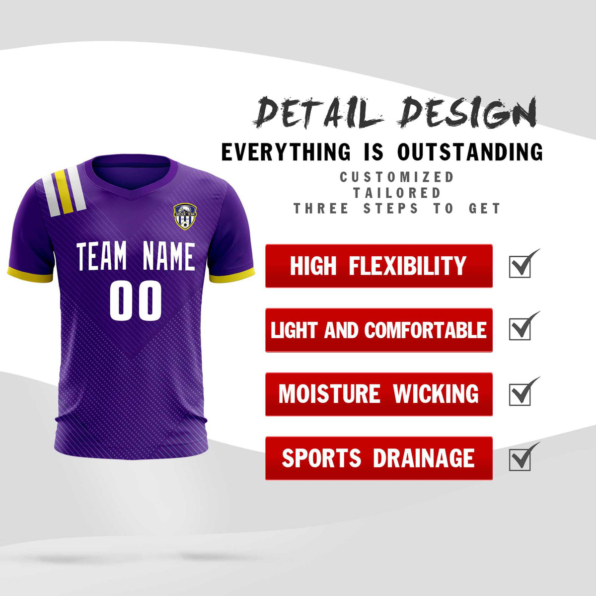 Custom Purple Striped Sportswear Football Kit Jersey For Adults