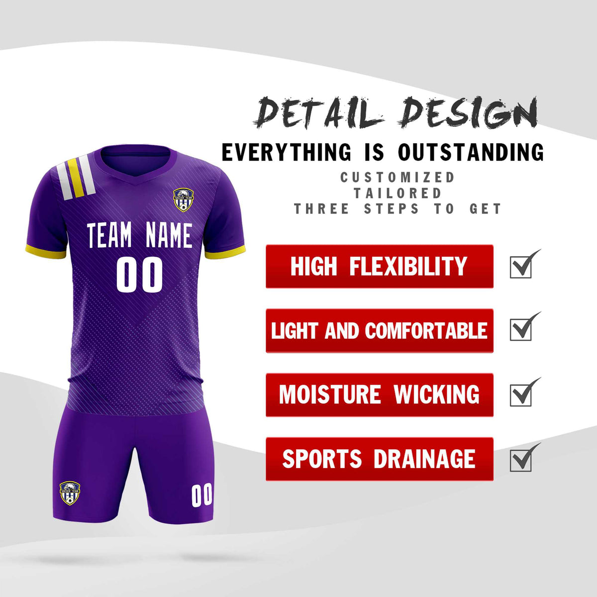 Custom Purple Striped Sportswear Football Kit Jersey For Adults
