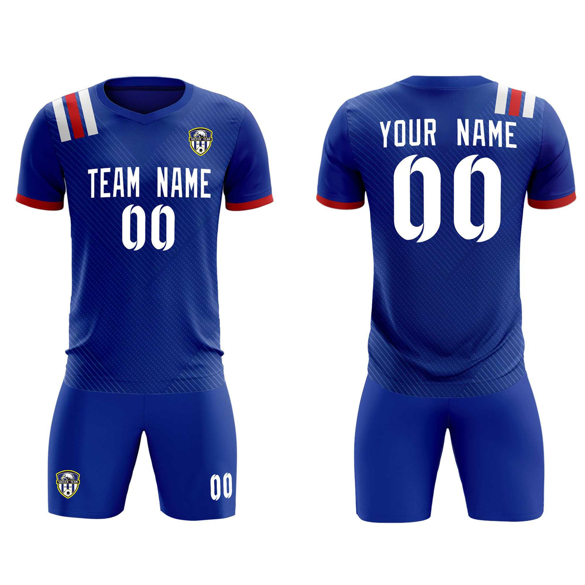 Custom Royal Striped Sportswear Soccer Tops/Sets Jersey For Adults